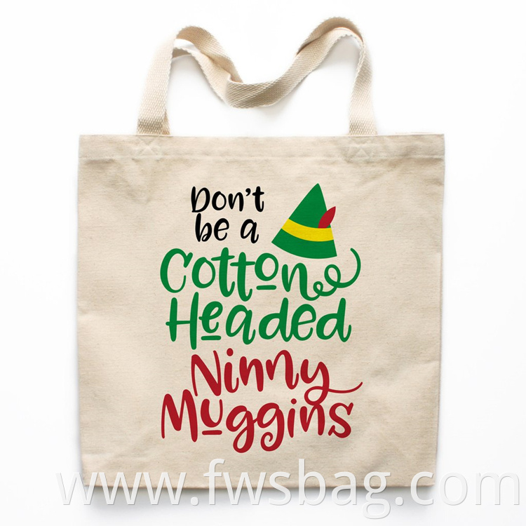 Custom Printed Organic Shopping Small Cotton Canvas Tote Bag For Christmas